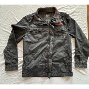 Vans Off The Wall Field Jacket Youth Large Black Zip Button FA13 Patch